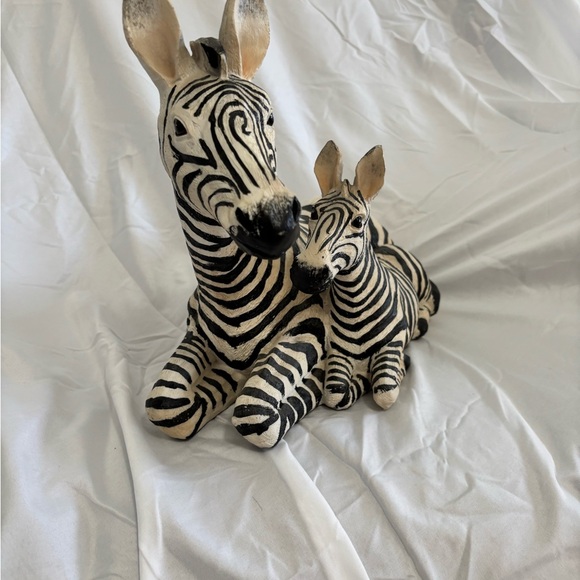 Large Resin Zebra Sculpture – Mother & Baby – 17” Long – Safari Decor